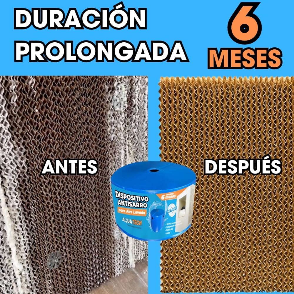 Comparativa antes y después con dispositivo antisarro AquaTech para aire lavado con duración de 6 meses.