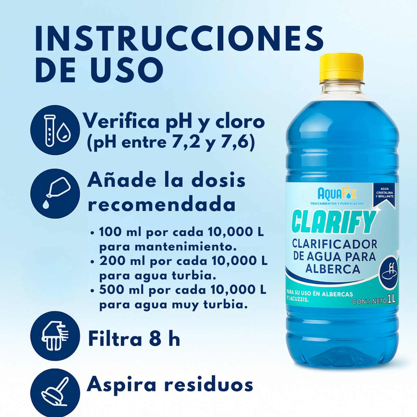 Clarificador para Albercas y Piscinas Clarify 1L. Tratamiento Profundo