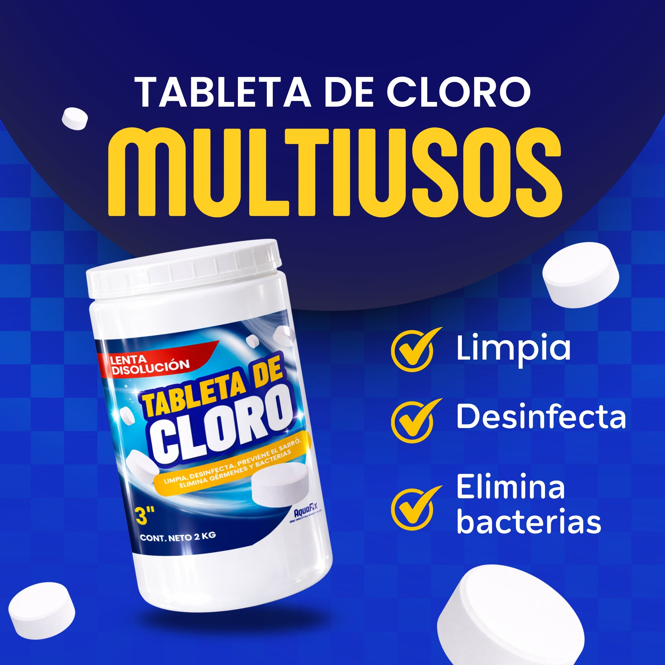 2Kg Tabletas Tricloro 3'' (200 G c/u) para Albercas, Jacuzzis