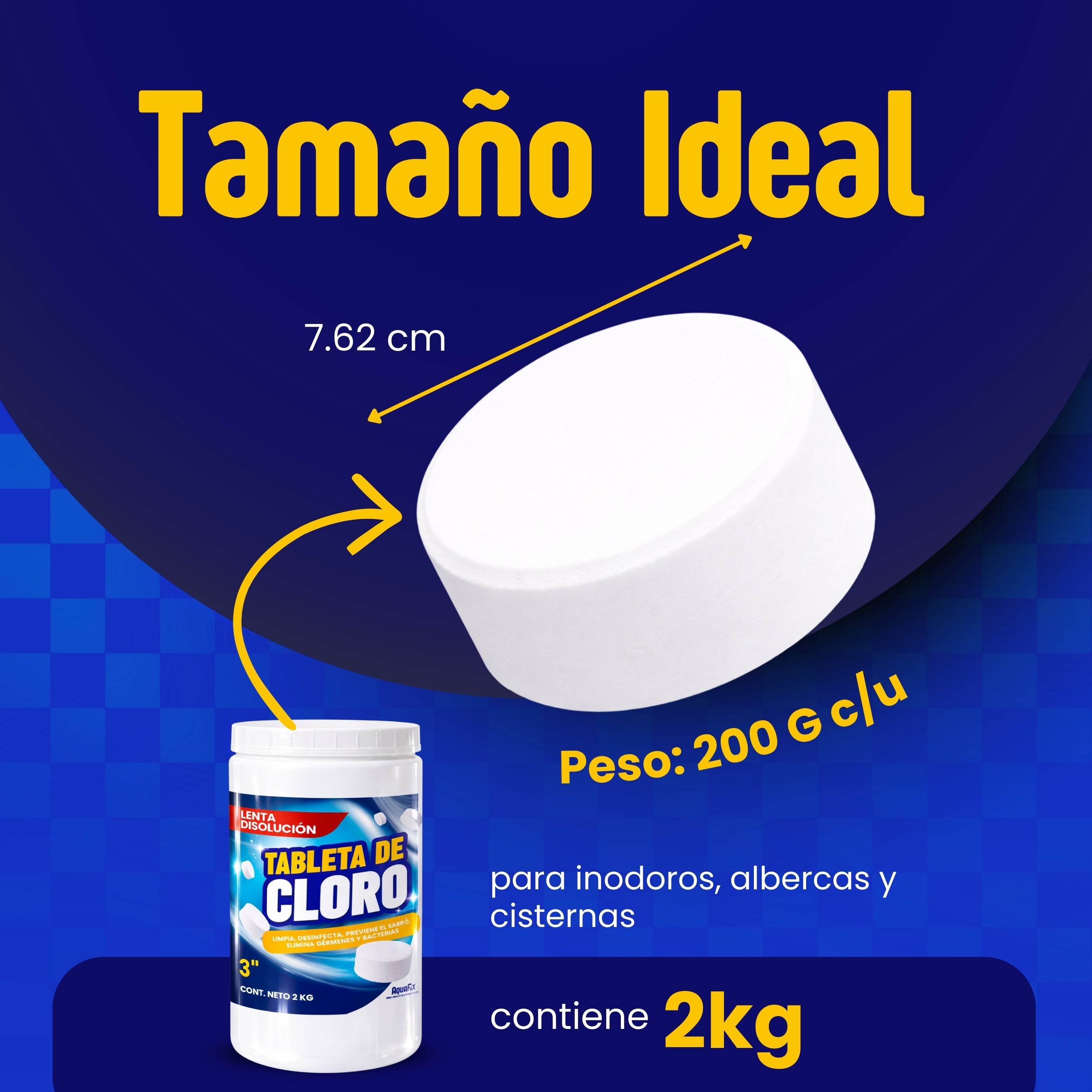 2Kg Tabletas Tricloro 3'' (200 G c/u) para Albercas, Jacuzzis