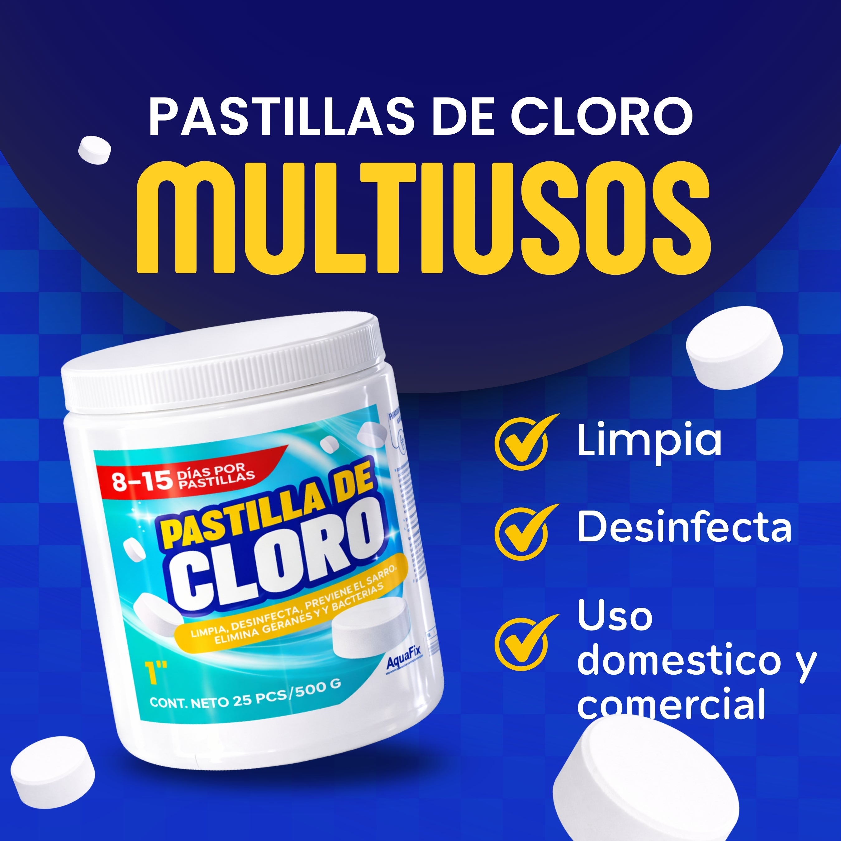 500g 25 Pastillas Tricloro 1'' 500g para Albercas, Jacuzzis, Depósitos