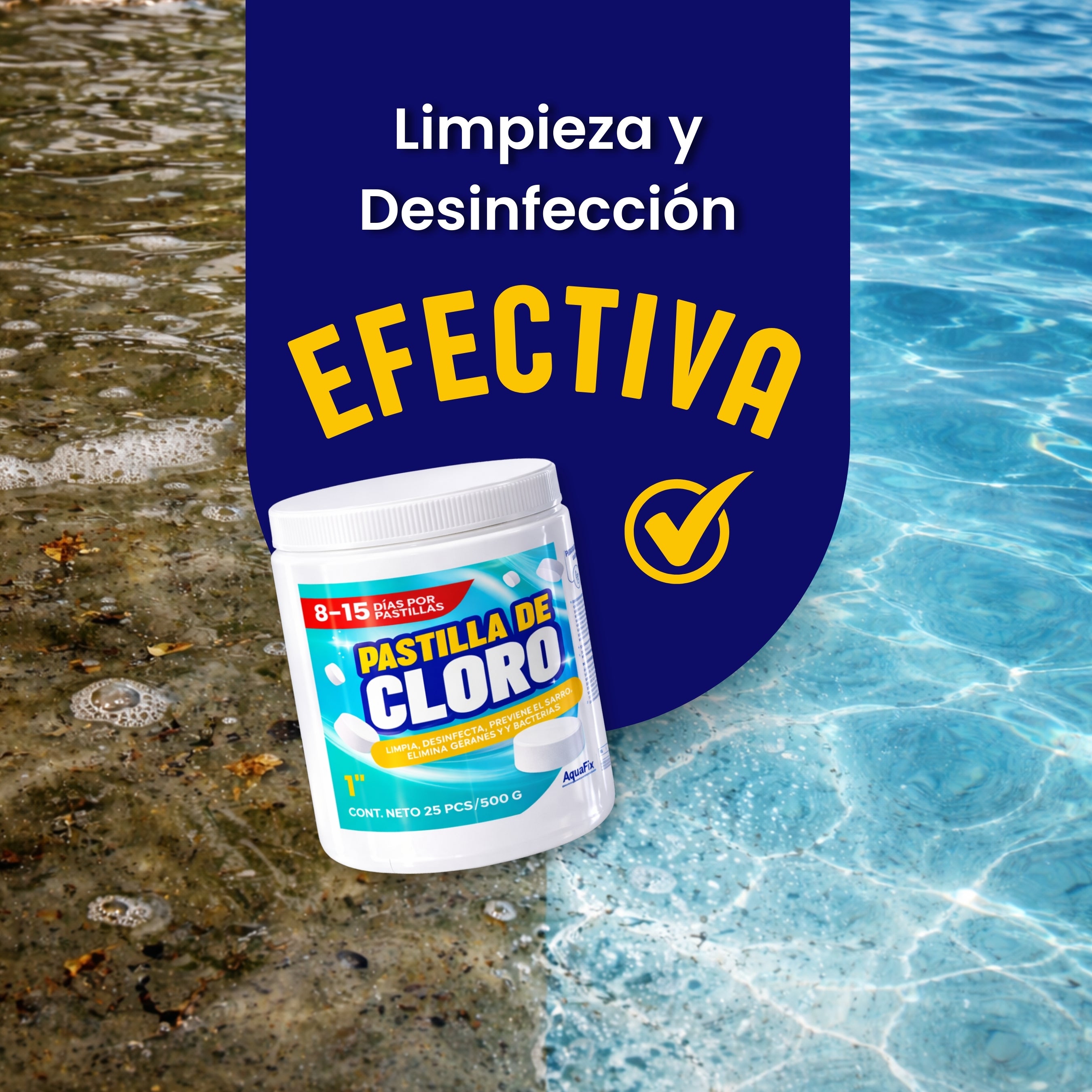 500g 25 Pastillas Tricloro 1'' 500g para Albercas, Jacuzzis, Depósitos