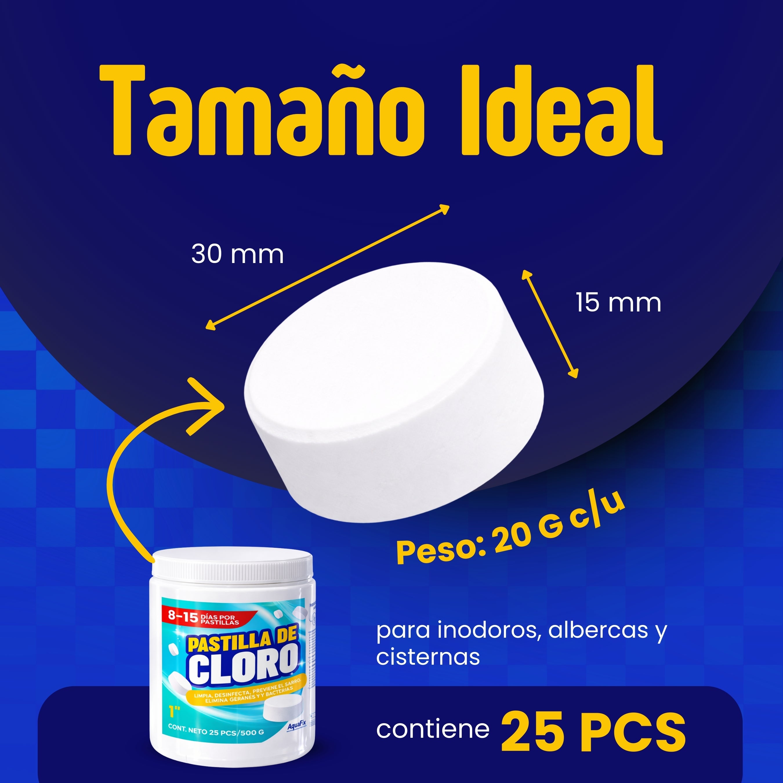 500g 25 Pastillas Tricloro 1'' 500g para Albercas, Jacuzzis, Depósitos