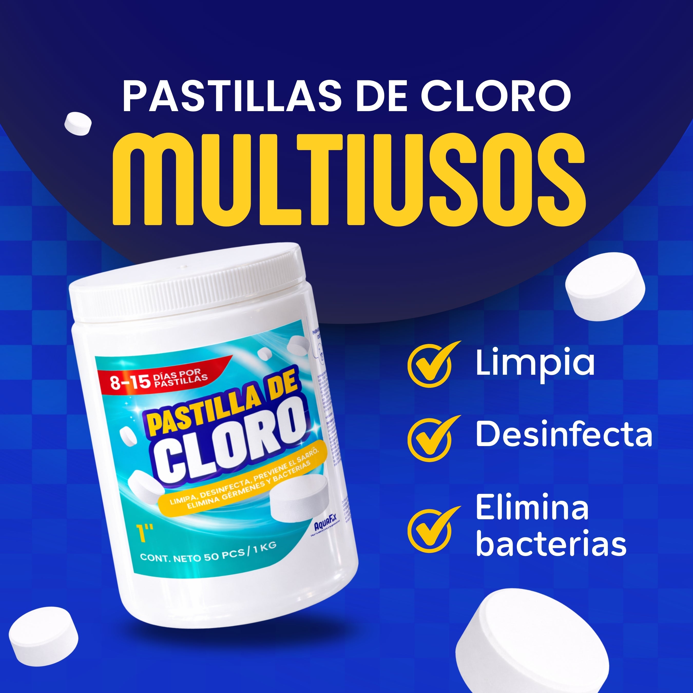 50 Pastillas de Tricloro 1'' para Albercas, Jacuzzis, Depósitos