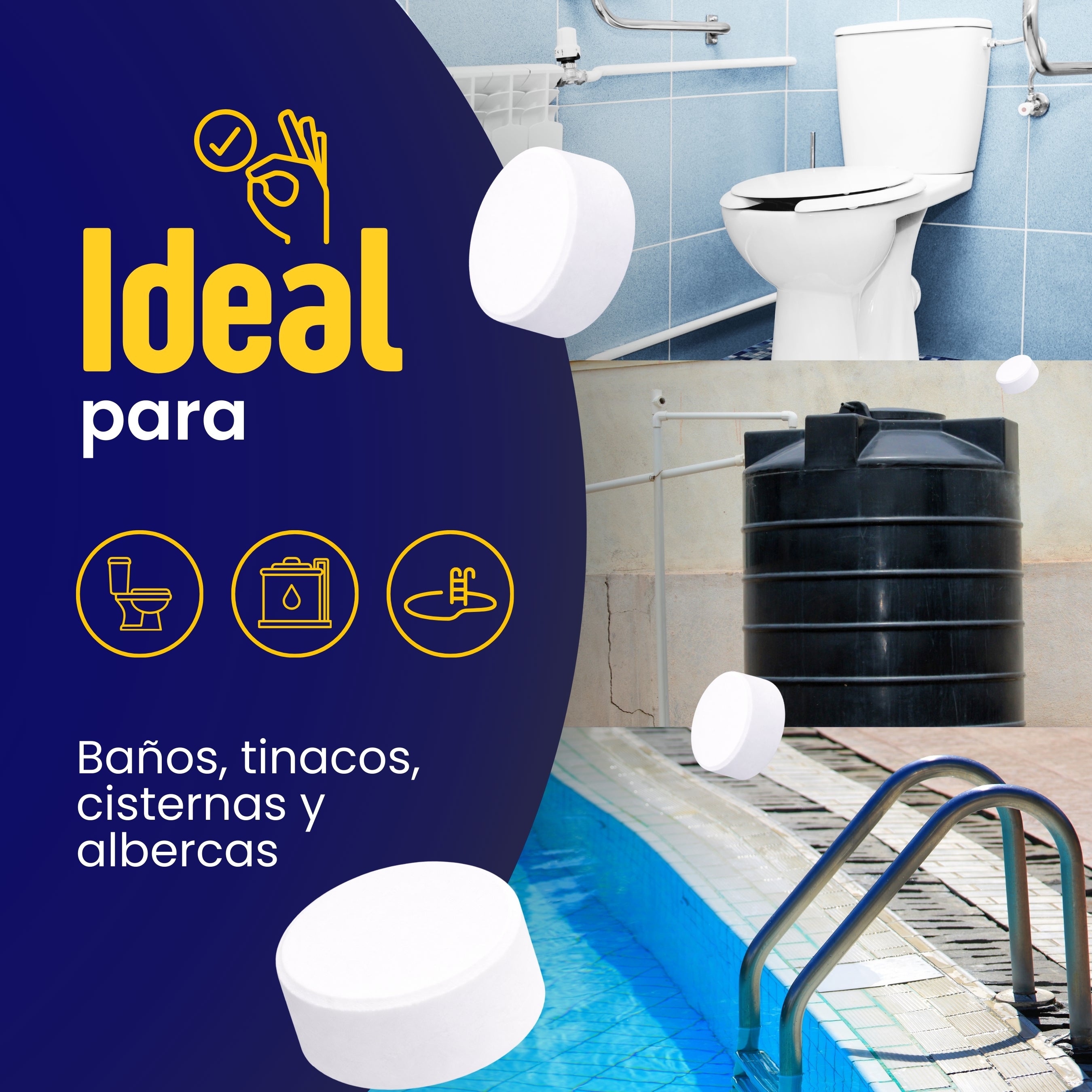 50 Pastillas de Tricloro 1'' para Albercas, Jacuzzis, Depósitos