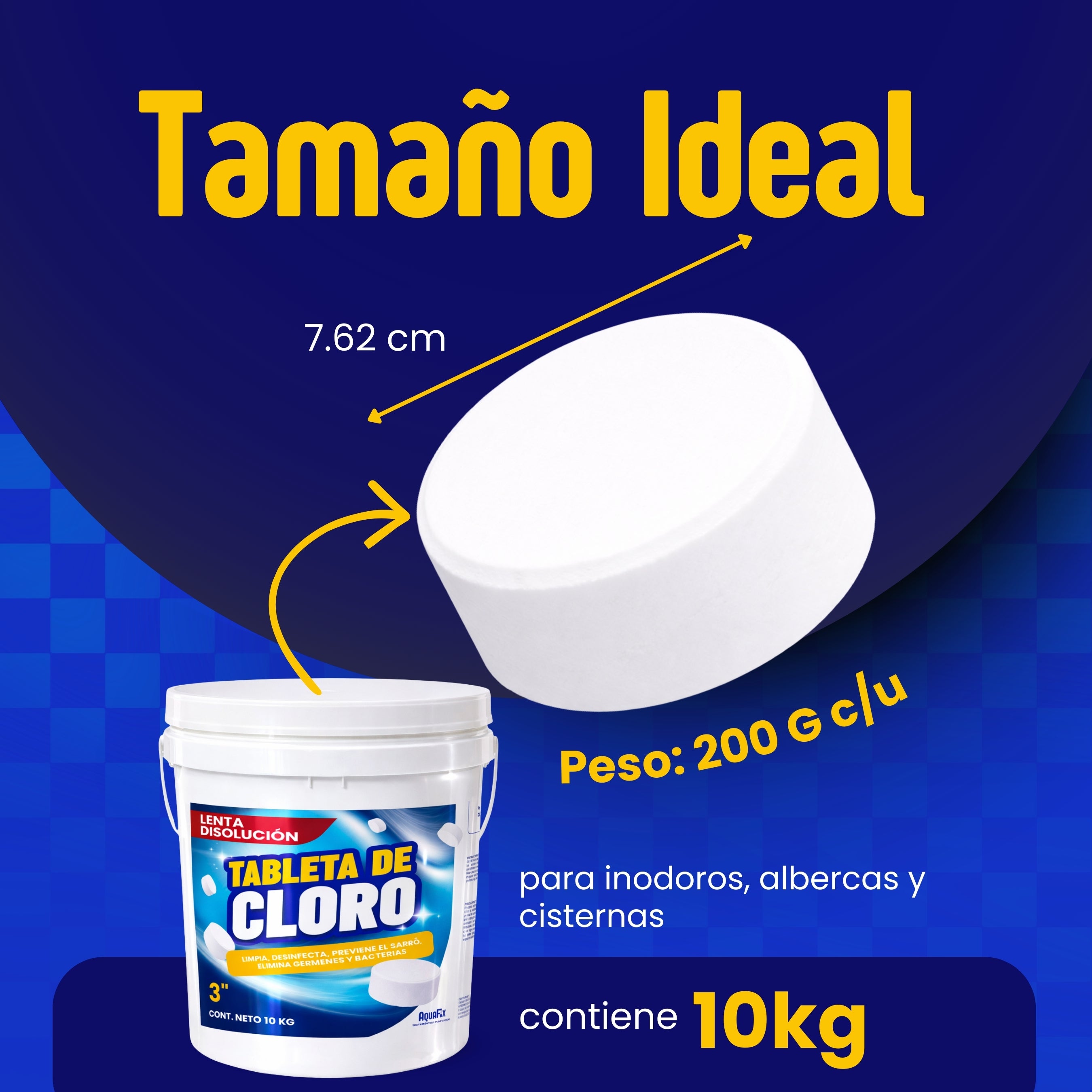 AQUAFIX 10 KG Tabletas Tricloro 3'' para Albercas, Jacuzzis, Depósitos