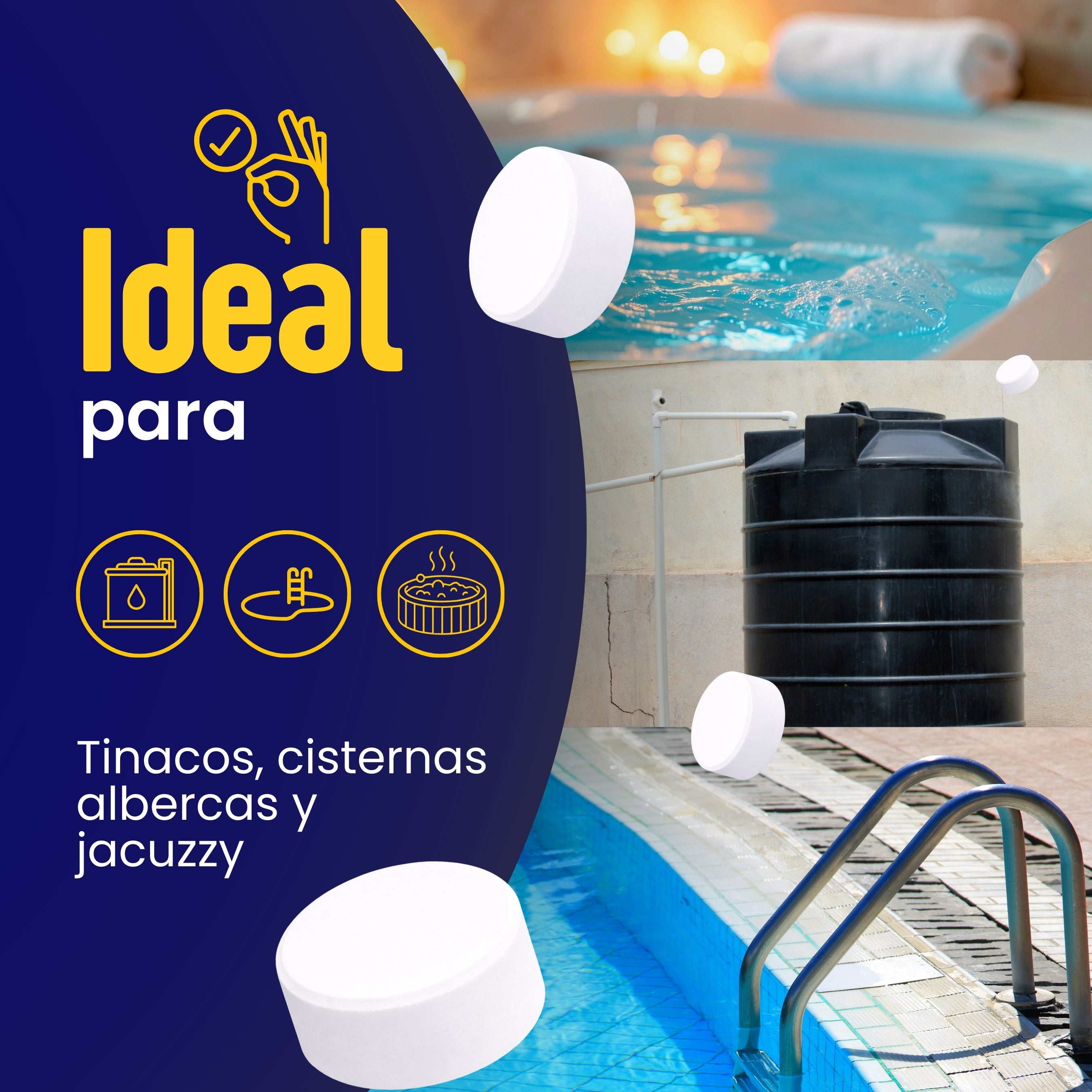 2Kg Tabletas Tricloro 3'' (200 G c/u) para Albercas, Jacuzzis