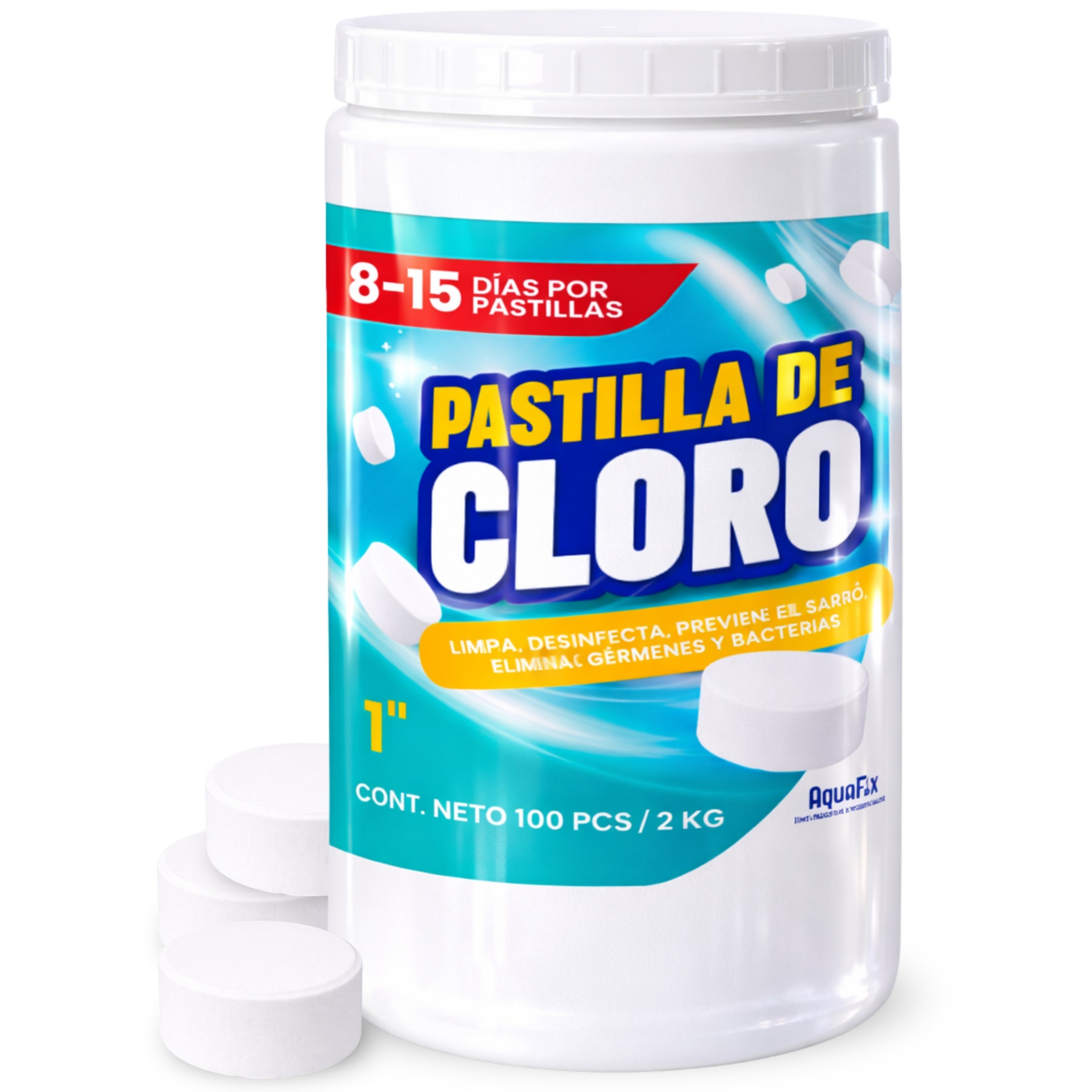 100 Pastillas Tricloro 1'' 2Kg  para Albercas, Jacuzzis, Depósitos