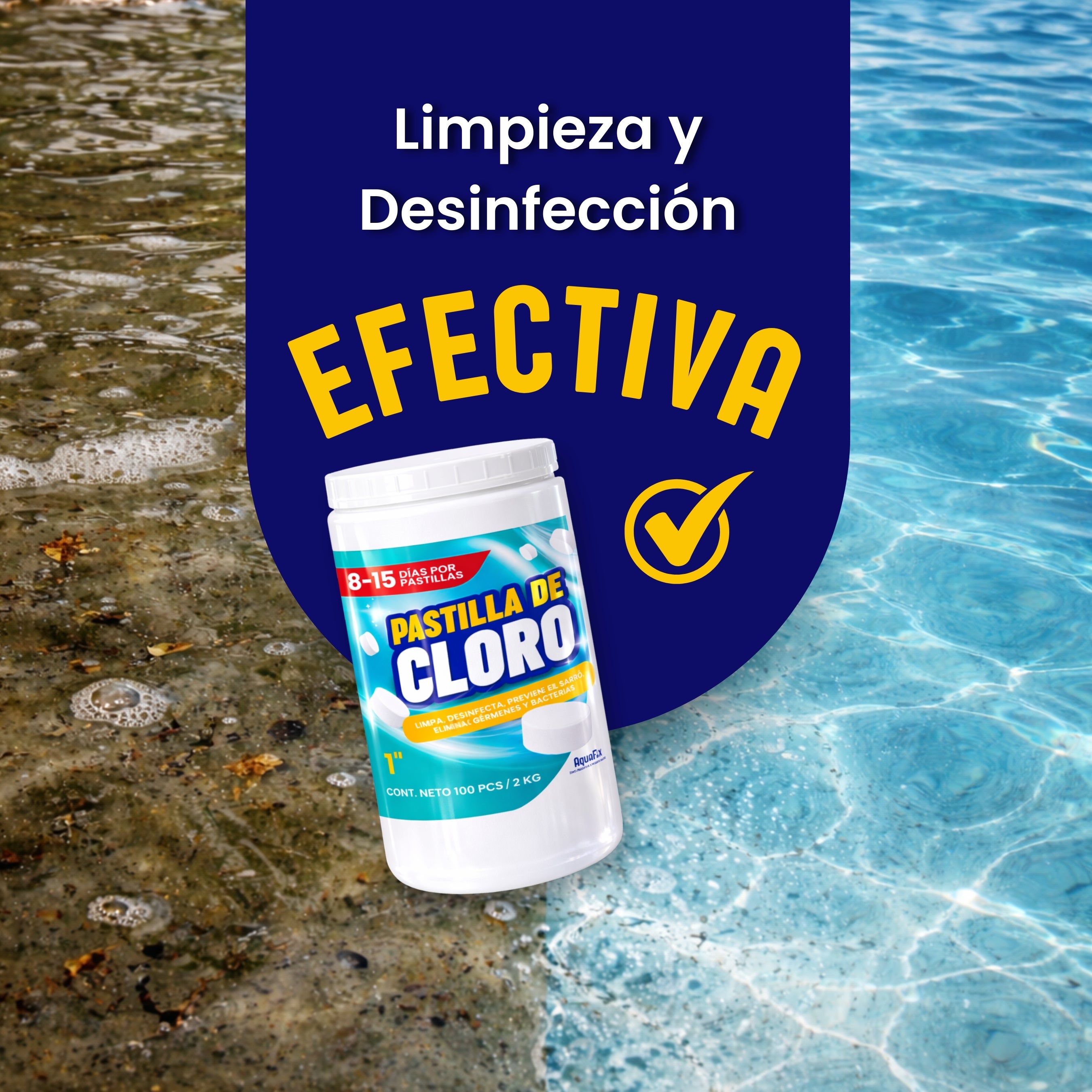 100 Pastillas Tricloro 1'' 2Kg  para Albercas, Jacuzzis, Depósitos