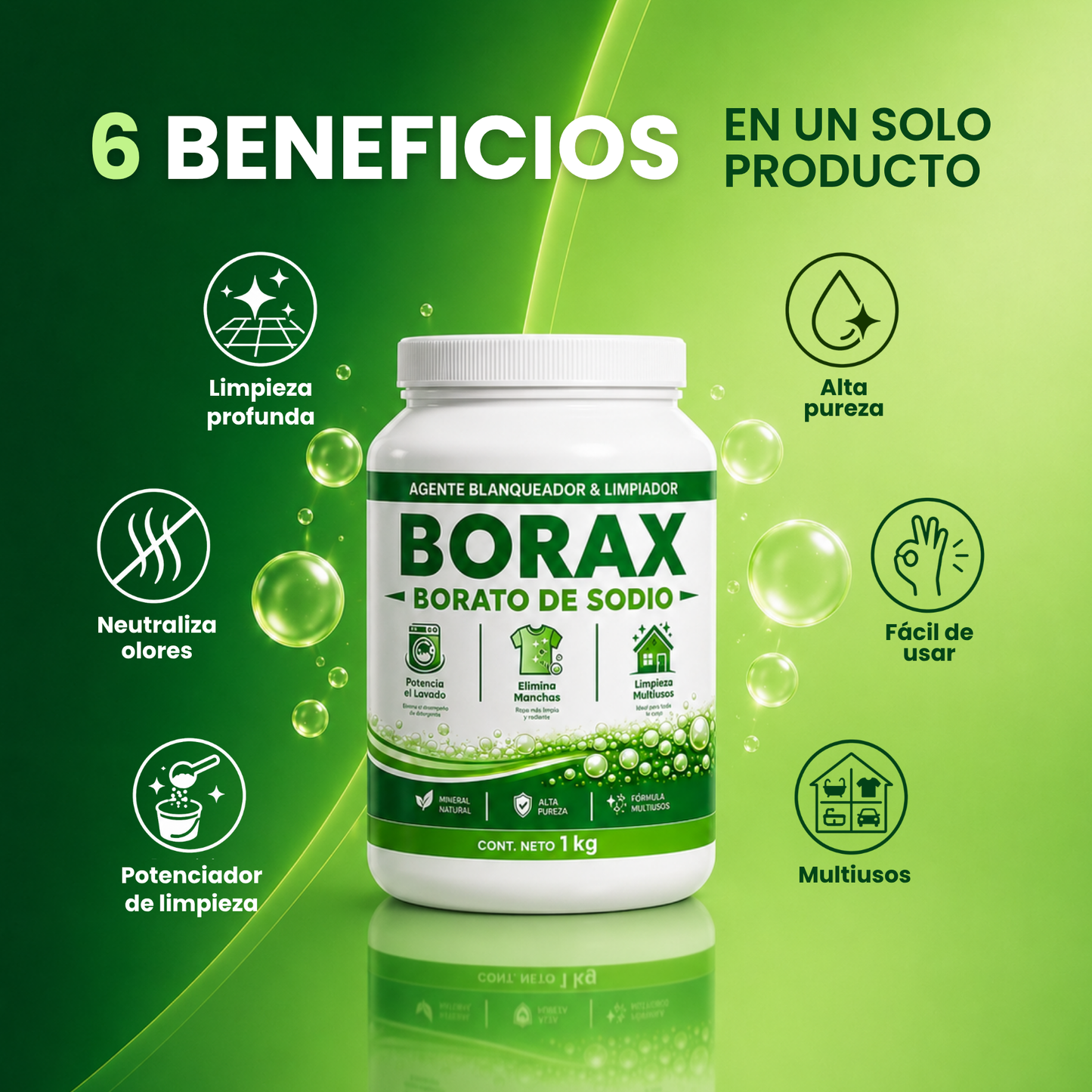Bórax en Polvo 1 kg Borato de Sodio Pentahidratado 99.94% de Alta Pureza