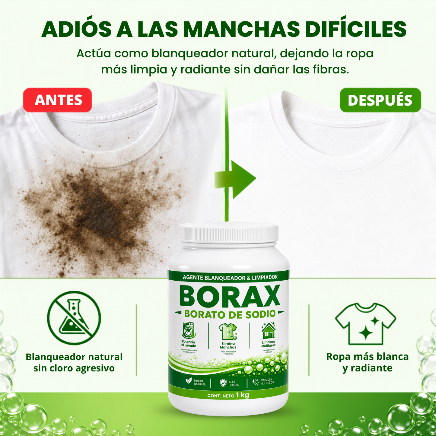 Bórax en Polvo 1 kg Borato de Sodio Pentahidratado 99.94% de Alta Pureza
