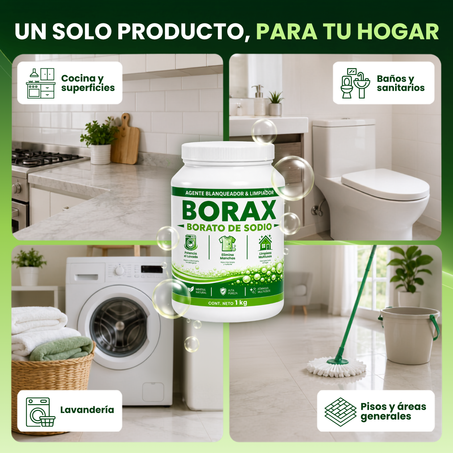 Bórax en Polvo 1 kg Borato de Sodio Pentahidratado 99.94% de Alta Pureza