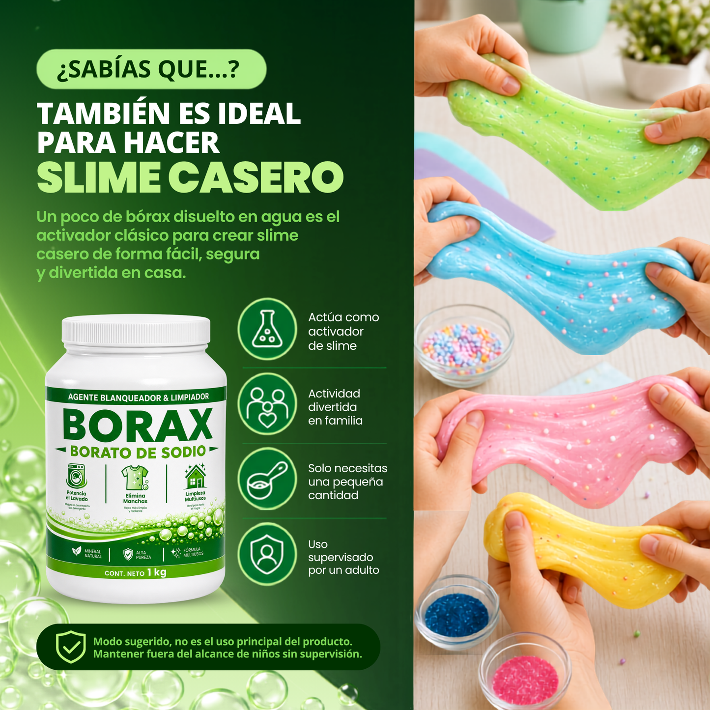 Bórax en Polvo 1 kg Borato de Sodio Pentahidratado 99.94% de Alta Pureza