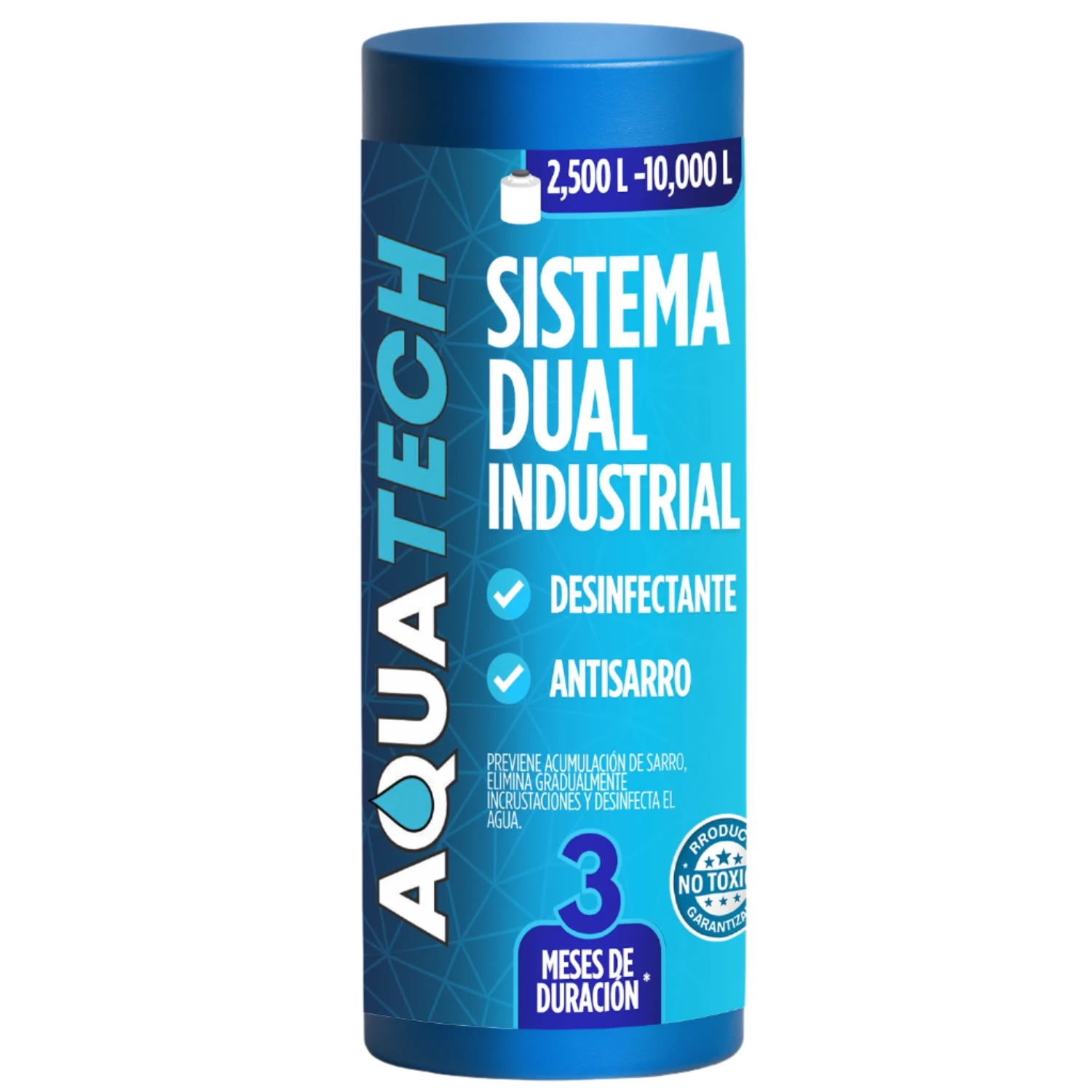 Sistema dual antisarro y desinfectante industrial AquaTech para cisterna de 2,500 a 10,000 litros.