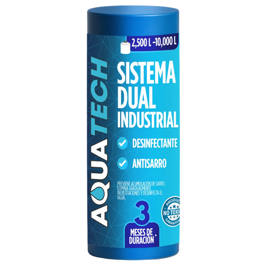 Sistema dual antisarro y desinfectante industrial AquaTech para cisterna de 2,500 a 10,000 litros.